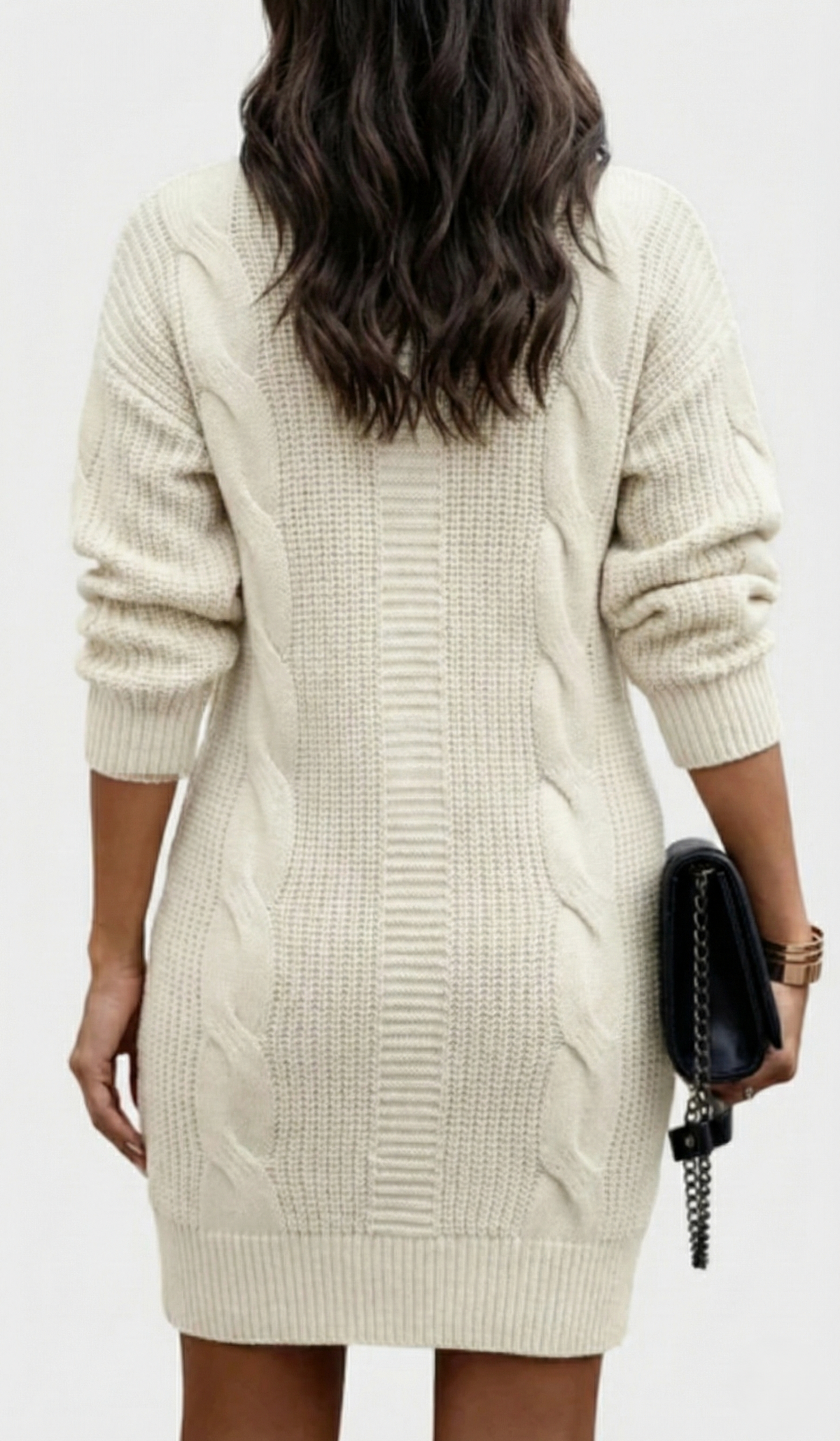 Cable Knit Turtleneck Sweater Dress
