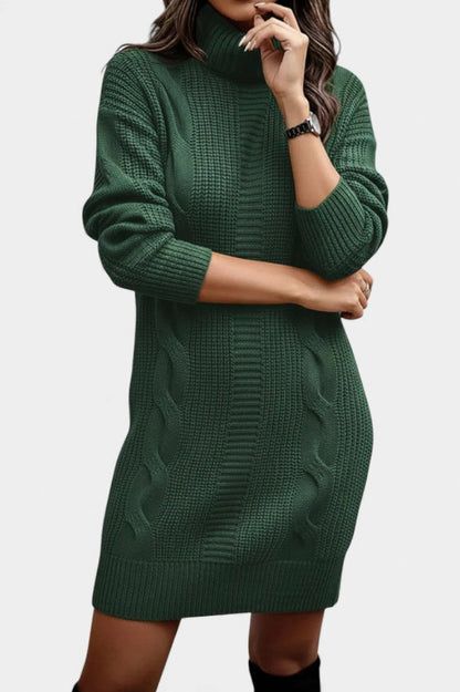 Cable Knit Turtleneck Sweater Dress