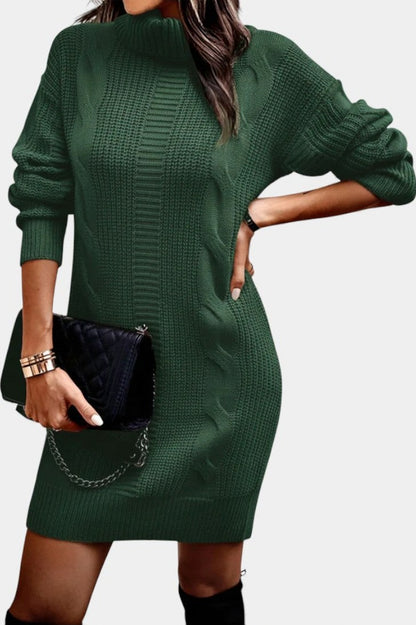 Cable Knit Turtleneck Sweater Dress