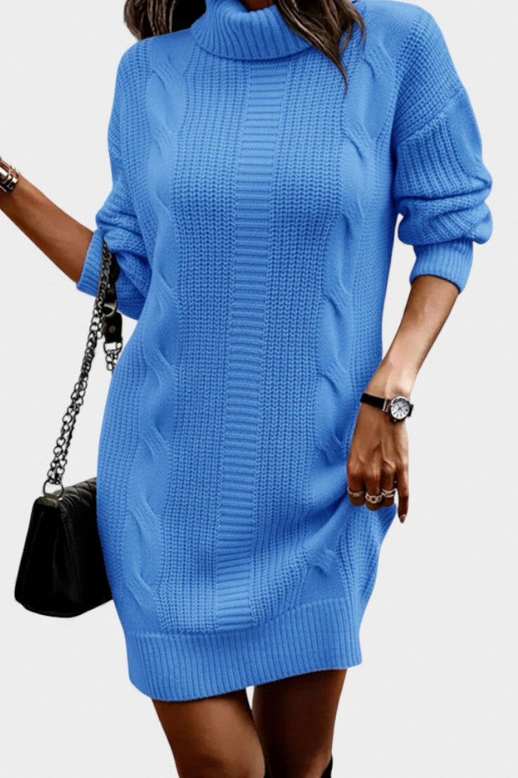 Cable Knit Turtleneck Sweater Dress
