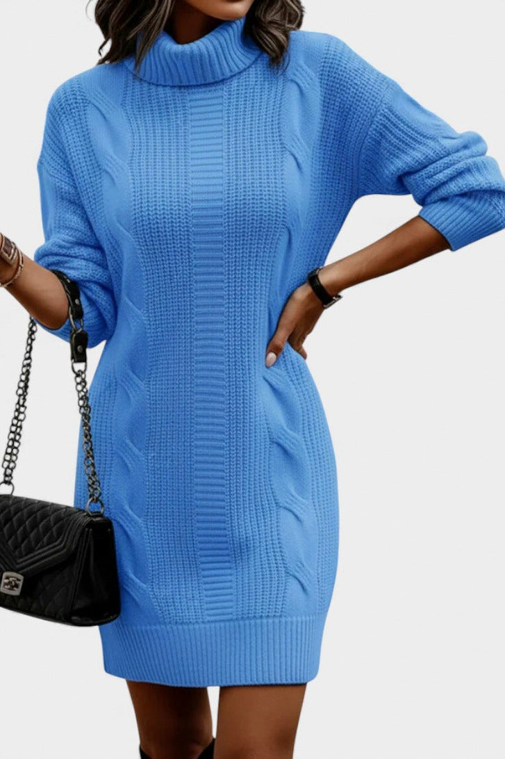 Cable Knit Turtleneck Sweater Dress