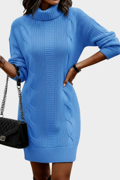 Cable Knit Turtleneck Sweater Dress