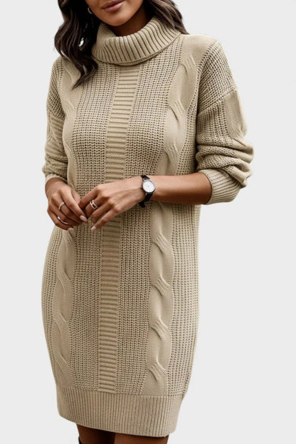 Cable Knit Turtleneck Sweater Dress