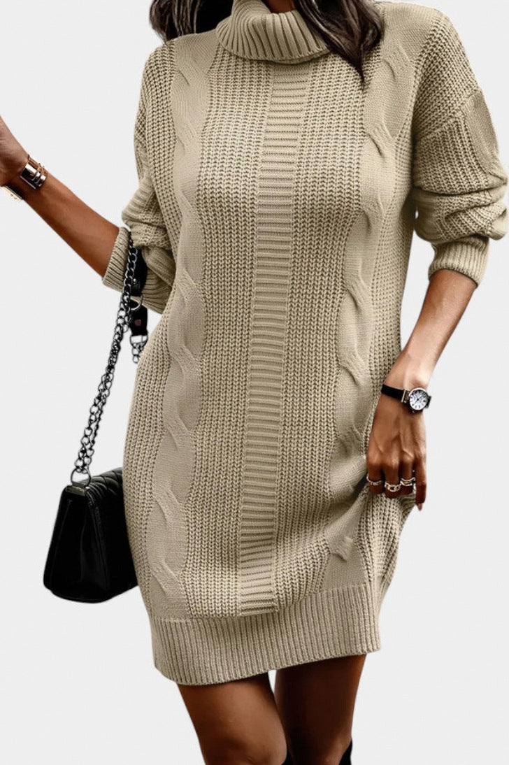 Cable Knit Turtleneck Sweater Dress