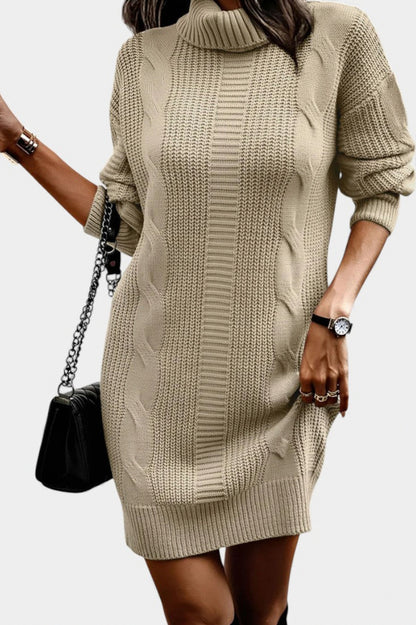 Cable Knit Turtleneck Sweater Dress