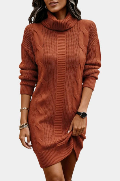 Cable Knit Turtleneck Sweater Dress