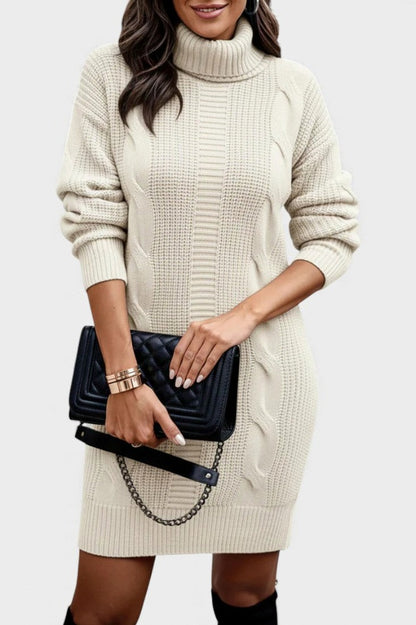 Cable Knit Turtleneck Sweater Dress