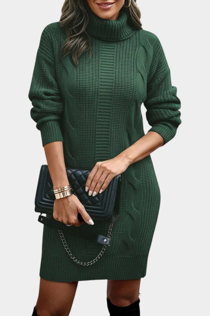 Cable Knit Turtleneck Sweater Dress