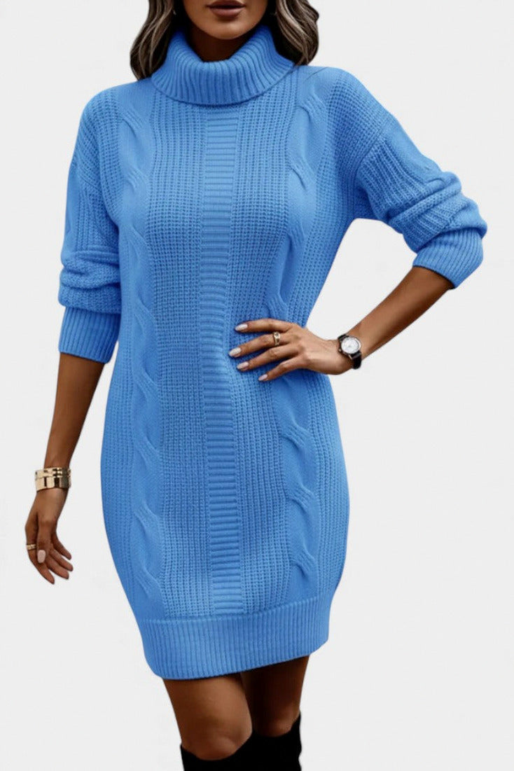 Cable Knit Turtleneck Sweater Dress