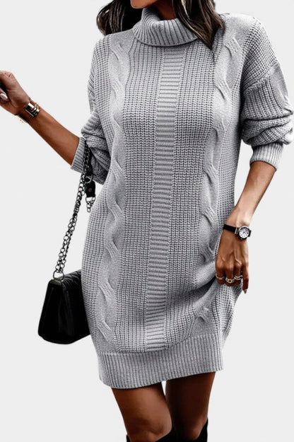 Cable Knit Turtleneck Sweater Dress