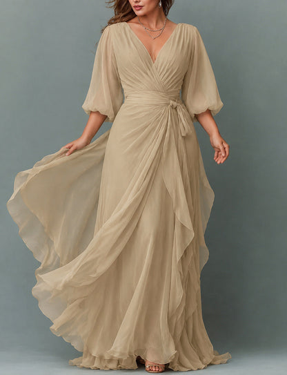 Chiffon Balloon Sleeve Maxi Dress