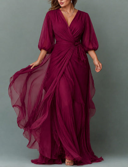 Chiffon Balloon Sleeve Maxi Dress