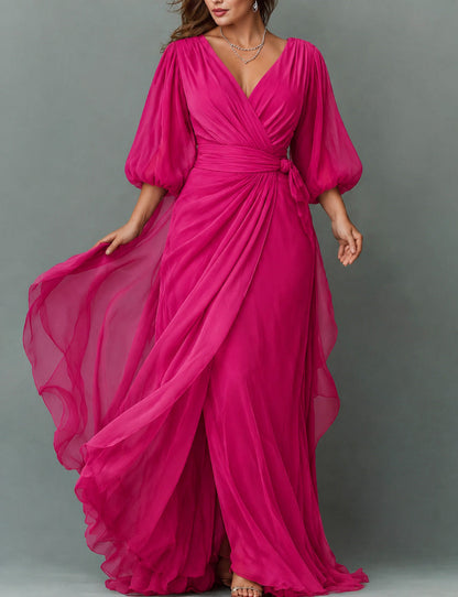 Chiffon Balloon Sleeve Maxi Dress