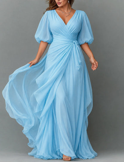 Chiffon Balloon Sleeve Maxi Dress