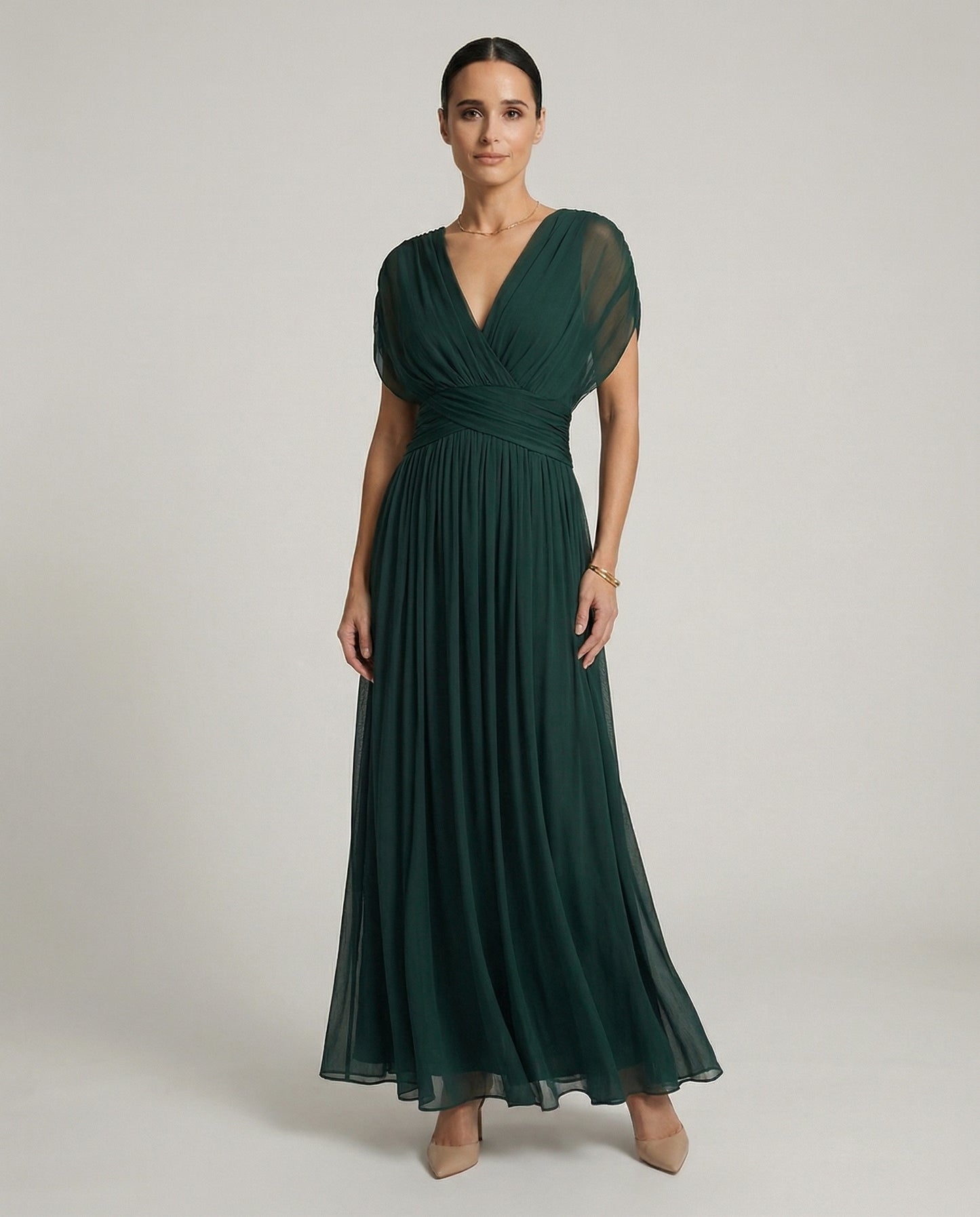 Chiffon Cap Sleeve Maxi Dress