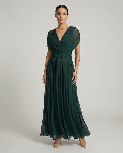 Chiffon Cap Sleeve Maxi Dress