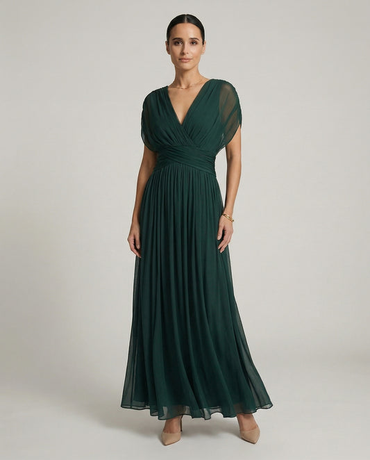 Chiffon Cap Sleeve Maxi Dress