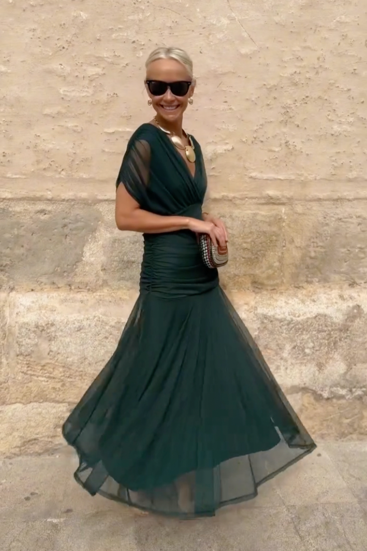 Chiffon Cap Sleeve Maxi Dress