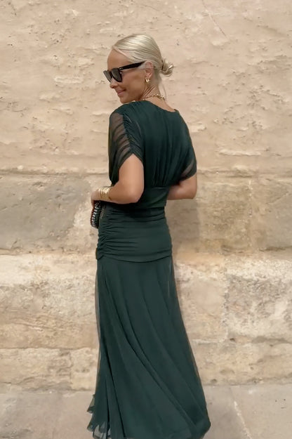Chiffon Cap Sleeve Maxi Dress