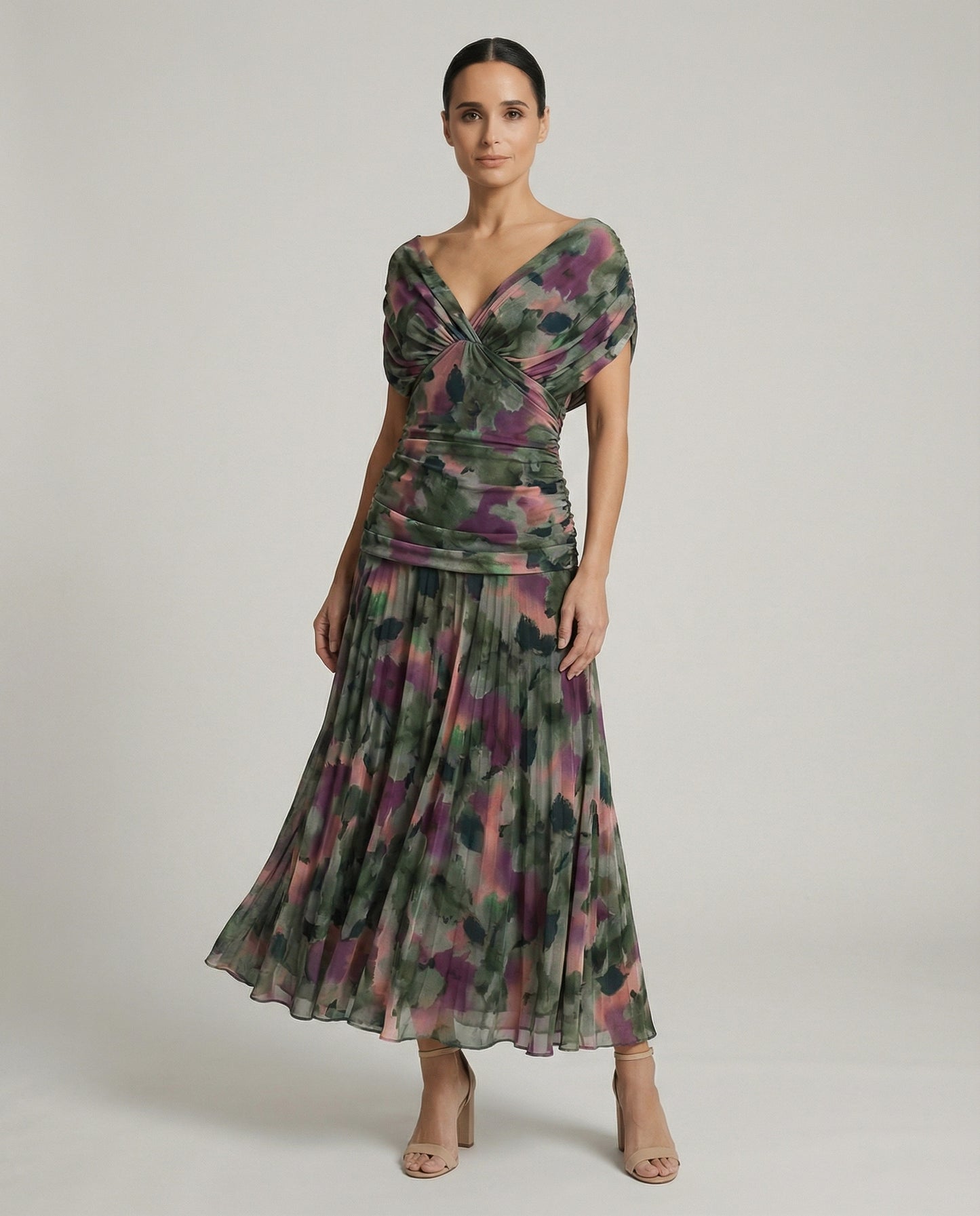Chiffon Cap Sleeve Maxi Dress