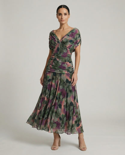 Chiffon Cap Sleeve Maxi Dress
