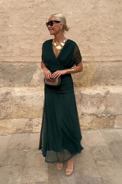 Chiffon Cap Sleeve Maxi Dress