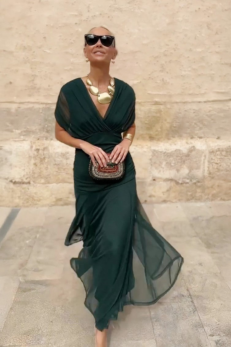 Chiffon Cap Sleeve Maxi Dress