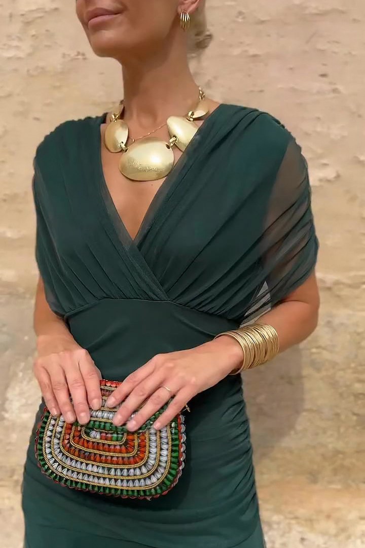 Chiffon Cap Sleeve Maxi Dress