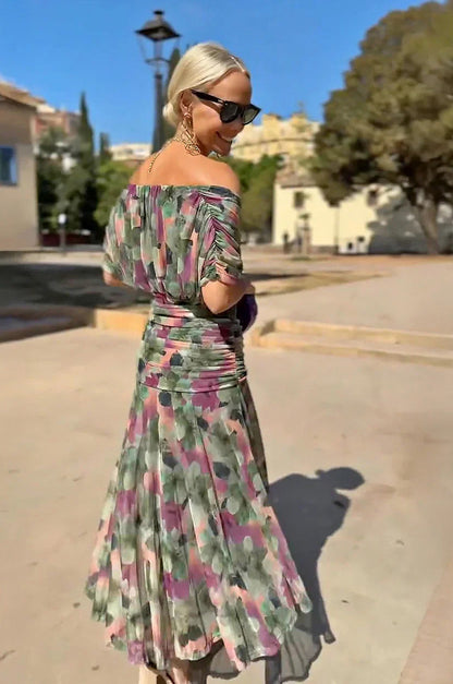 Chiffon Cap Sleeve Maxi Dress