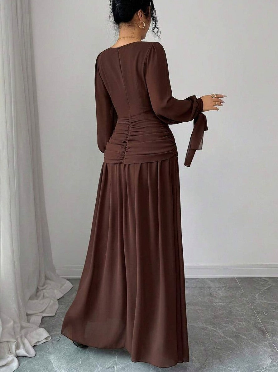 Chiffon Long Sleeve Cowl Neck Maxi Dress