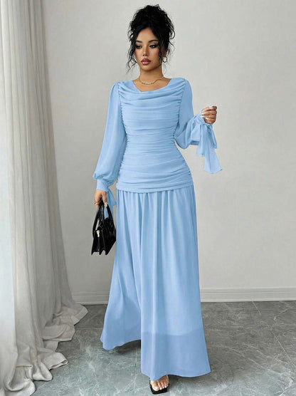 Chiffon Long Sleeve Cowl Neck Maxi Dress