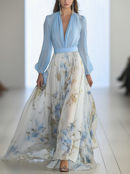 Chiffon Floral Long Sleeve Maxi Dress