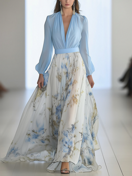 Chiffon Floral Long Sleeve Maxi Dress