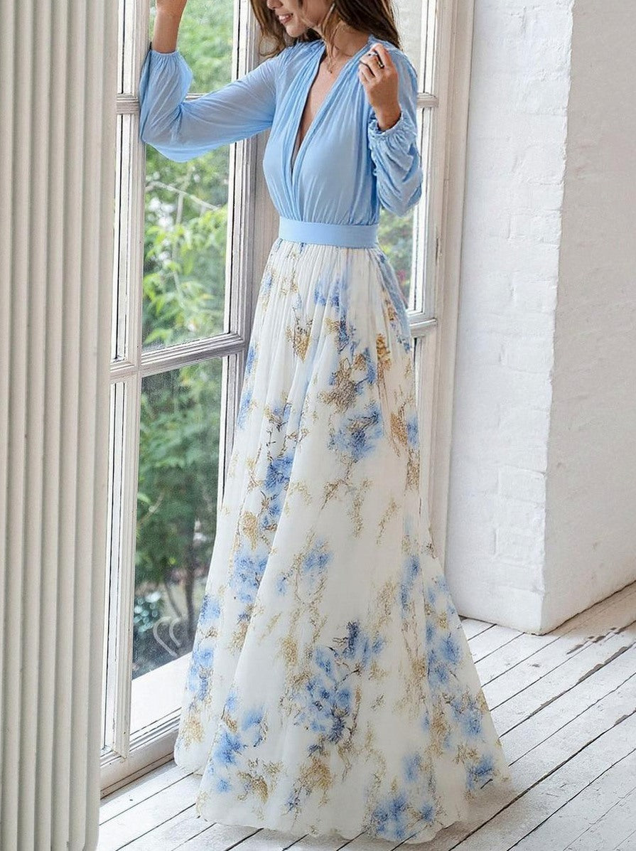 Chiffon Floral Long Sleeve Maxi Dress