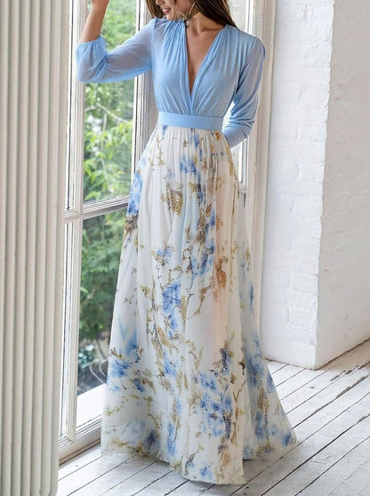Chiffon Floral Long Sleeve Maxi Dress