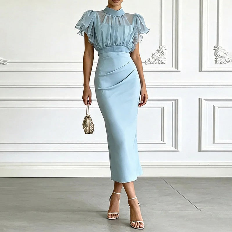 Chiffon Flutter Sleeve Midi Dress