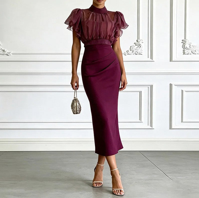 Chiffon Flutter Sleeve Midi Dress