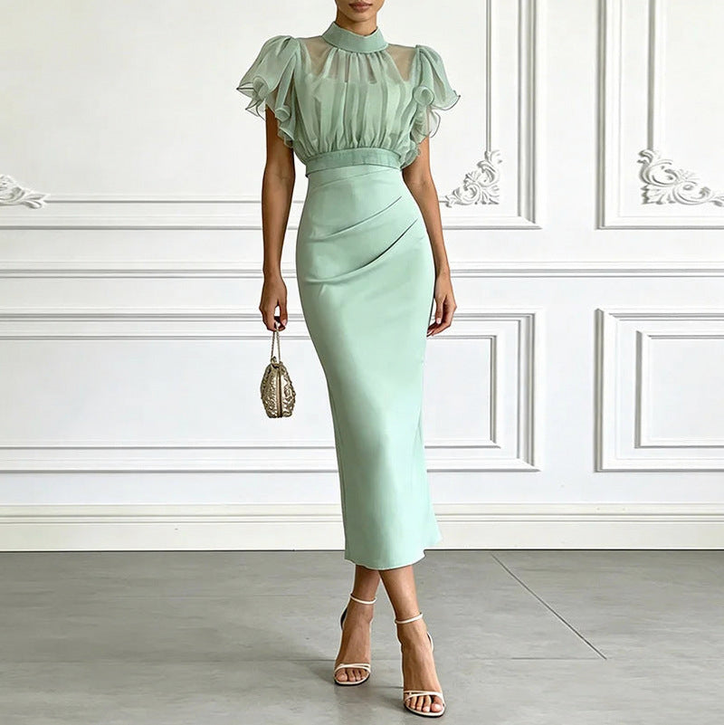 Chiffon Flutter Sleeve Midi Dress