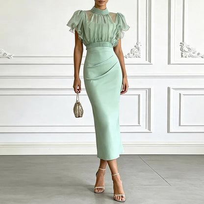 Chiffon Flutter Sleeve Midi Dress