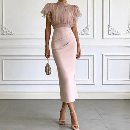 Chiffon Flutter Sleeve Midi Dress