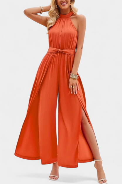 Chiffon Halter Slit Jumpsuit