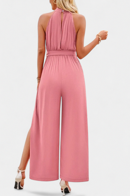 Chiffon Halter Slit Jumpsuit