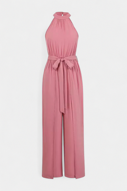 Chiffon Halter Slit Jumpsuit
