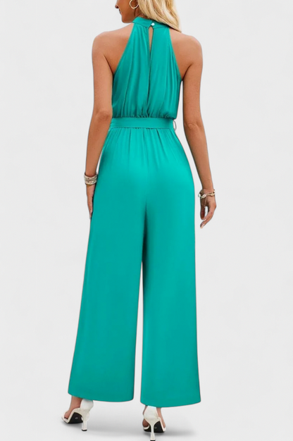 Chiffon Halter Slit Jumpsuit