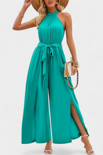 Chiffon Halter Slit Jumpsuit