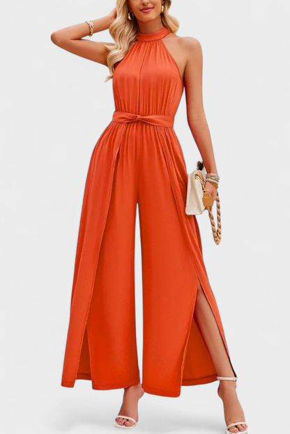 Chiffon Halter Slit Jumpsuit
