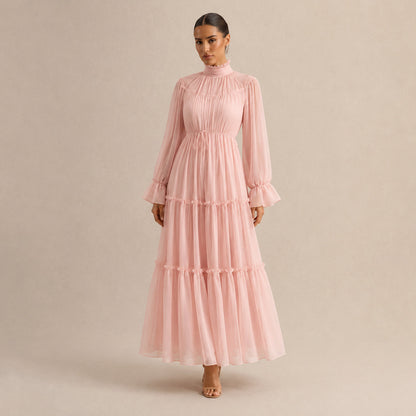 Chiffon High Neck Tiered Maxi Dress