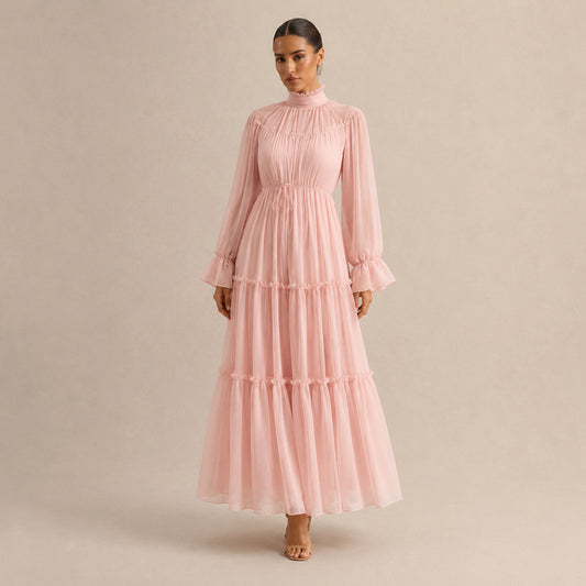 Chiffon High Neck Tiered Maxi Dress