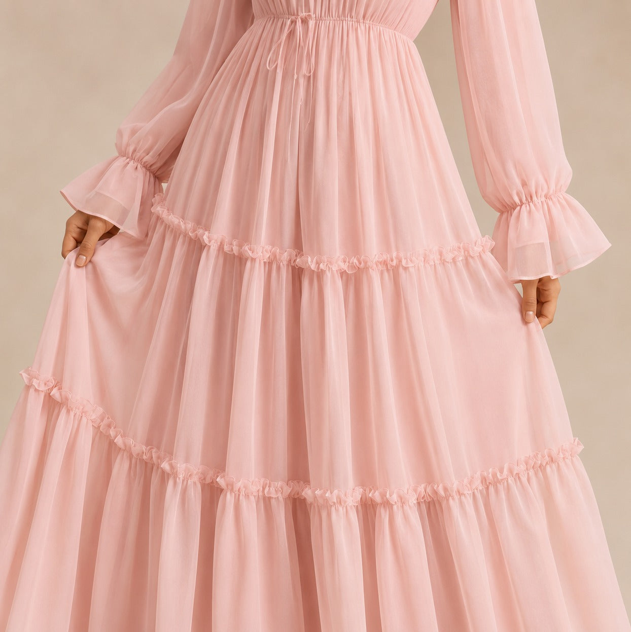 Chiffon High Neck Tiered Maxi Dress