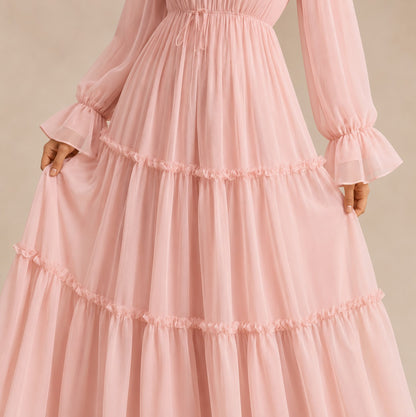 Chiffon High Neck Tiered Maxi Dress